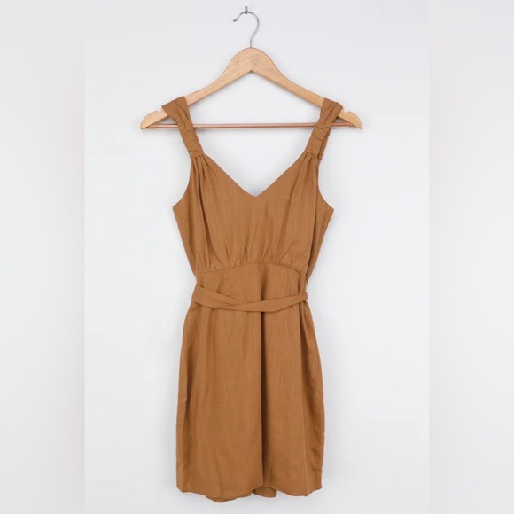 NWT Lulu’s  Meant for Greatness Tan Button-Front Mini Dress, Size M - Picture 6 of 15